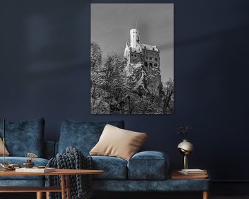 Château de Lichtenstein dans le Jura souabe - noir et blanc sur Werner Dieterich