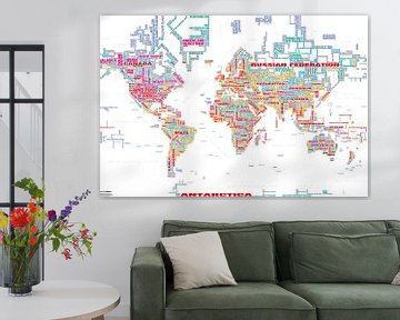Typographic Text World Map, white and colours