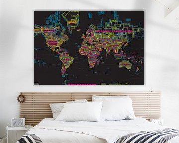 Typographic Text World Map, Black and colours