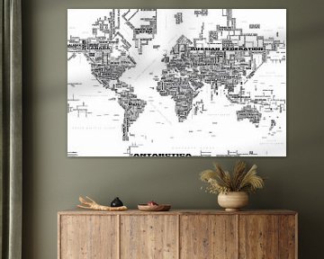 Typographic Text World Map, black and white