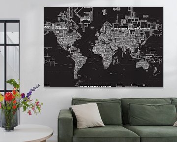 Typografische Weltkarte, Schwarz von MAPOM Geoatlas