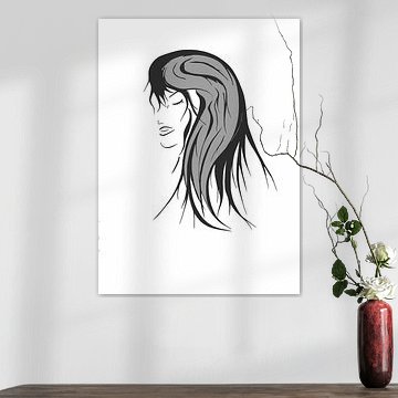Dessins en noir et blanc avec des reflets gris d'un visage de femme