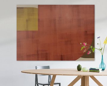 Modern abstract shapes in warm dark red, ocher and brown by Dina Dankers