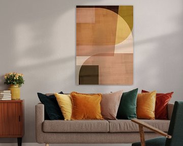 Modern abstract shapes in coral, ocher and taupe by Dina Dankers
