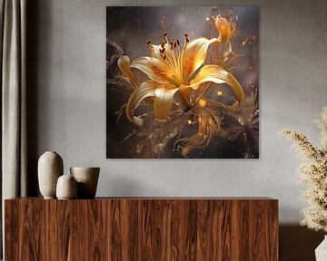 Ornate lily with gold accents by Black Coffee
