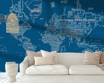 Typographic Text World Map, Blue by MAPOM Geoatlas