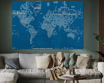 Wereldkaart Typografie, Blauw van MAPOM Geoatlas