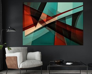 Abstrait, Rouge, Turquoise | Fusion sur Peinture Abstraite