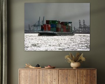 Navire porte-conteneurs transportant des conteneurs à Maasvlakte sur scheepskijkerhavenfotografie