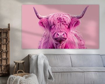 Panorama des vaches du Highlander rose sur TheXclusive Art