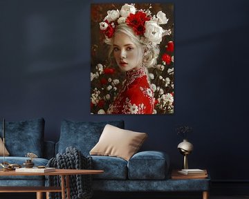Blonde woman with flowers in her head