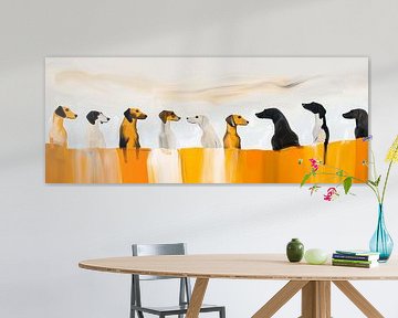 Dogs in a row look at each other by Karina Brouwer