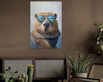 Moderner Bär Kunst | Reflektierende Hipster Braun von Blikvanger Schilderijen