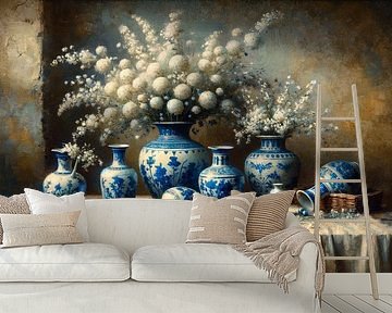Still life with Delft blue vases by Art Studio RNLD