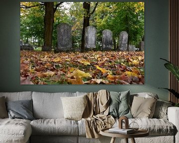 Cemetery monuments in autumn by Claude Laprise