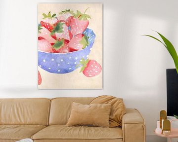Erdbeeren in lila Schale mit Punkten von Kim Karol / Ohkimiko