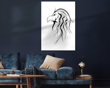 Zwart-wit tekening van arendskop met lange haren van Wandersti