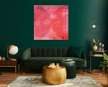 Modern abstract shapes in warm pink and orange by Dina Dankers