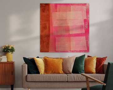 Modern abstract in roestbruin en neonroze van Dina Dankers