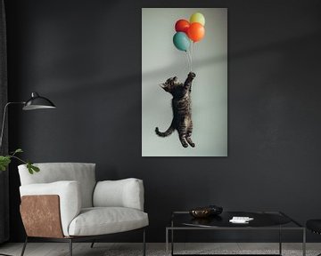 Kat met ballonnen (Hang in there) staand panorama van TheXclusive Art