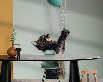 Cat with balloons (Hang in there) standing panorama by TheXclusive Art
