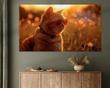 Katze mit Sonnenbrille Sonnenuntergangspanorama von TheXclusive Art