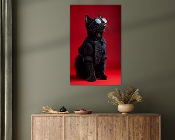 Zwarte kat met zonnebril staand panorama van TheXclusive Art