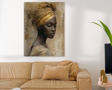 Porträt einer afrikanischen Frau, modern und teilweise abstrakt von Carla Van Iersel