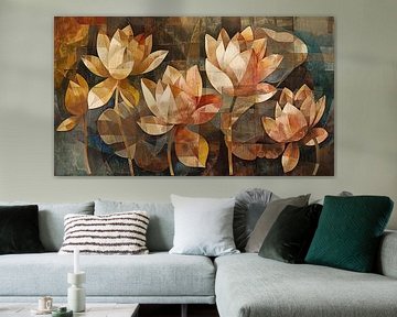 Fleurs de lotus vintage cubisme panorama sur TheXclusive Art