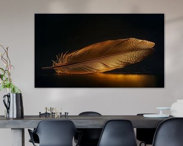 Panorama des plumes d'or tombées au sol sur TheXclusive Art