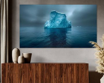 Iceberg in Arctic Ocean, dark sky, calm water by Jan Bechtum