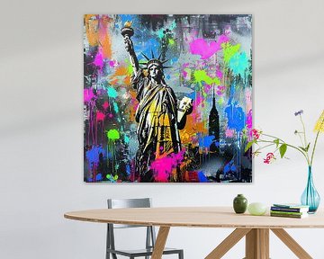 Graffiti of the Statue of Liberty and Empire State building in New York City by Thea