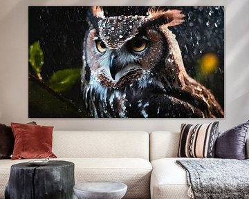 Hibou sous la pluie avec gouttes de pluie sur Mustafa Kurnaz