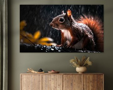 Écureuil sous la pluie avec gouttes de pluie sur Mustafa Kurnaz