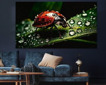 Coccinelle sous la pluie avec gouttes de pluie sur Mustafa Kurnaz