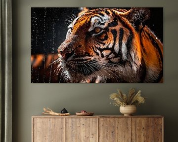 Tiger in the rain with raindrops by Mustafa Kurnaz
