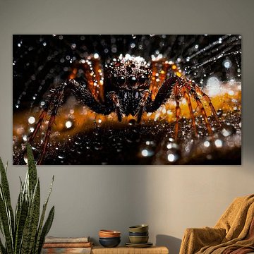 Spin in de regen met regendruppels