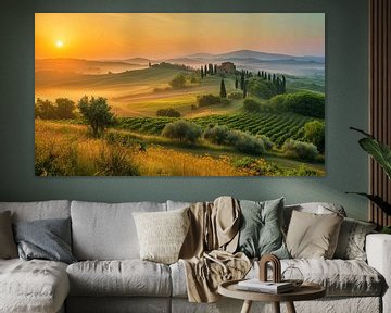 Sunbeams over Tuscan Fields by Vlindertuin Art
