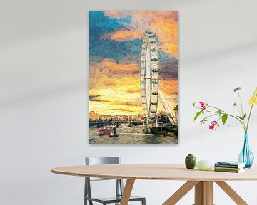 Fiery Sky Over The London Eye - Digital Painting by Joseph S Giacalone Photography