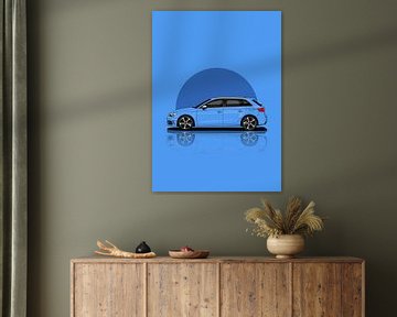 Kunstauto Audi RS3 hemelsblauw van D.Crativeart