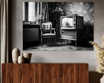 Nostalgische retro analoge televisie in de woonkamer, analoge fotografie in retro-vintage stijl van Animaflora PicsStock