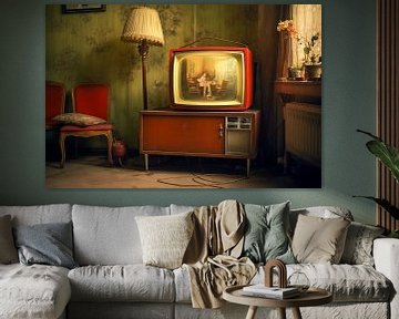 Nostalgische retro analoge televisie in de woonkamer, analoge fotografie in retro-vintage stijl van Animaflora PicsStock