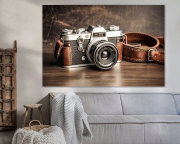 Oude retro camera met leren riem op een houten tafel van Animaflora PicsStock