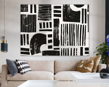 Œuvre d'art abstraite minimale en noir et blanc sur haroulita