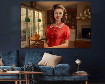 beautiful 50s housewife wearing a red dress in retro style by Animaflora PicsStock