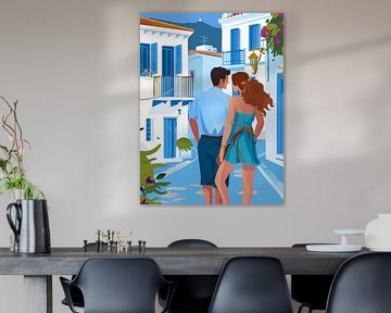 Illustration d'un couple sur une île grecque sur haroulita