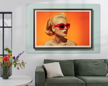 Film poster from the 1950s showing a beautiful 40-year-old blonde woman with sunglasses and a ponytail in retro vintage art style by Animaflora PicsStock