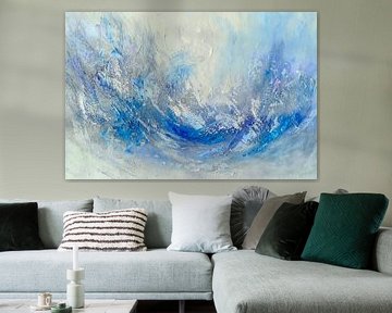 Blue White Abstract - Dynamic Sea Painting