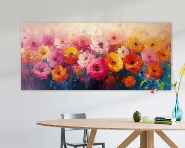 Kleurrijk Bloemenschilderij | Electric Flora Resonance van Kunst Kriebels