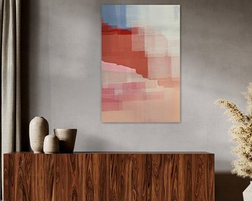 Abstract landscape in light red, terra, blue and pink II by Dina Dankers